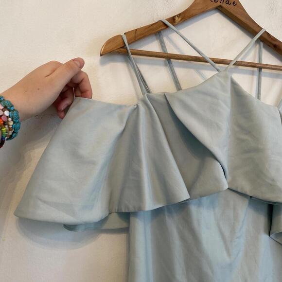 BY EGREIS sage green cold shoulder mini dress sz xs - Picture 2 of 4